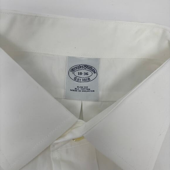 Brooks Brothers 18 -36 Solid White Long Sleeve Button Up Slim Fit Dress Shirt - Picture 2 of 5
